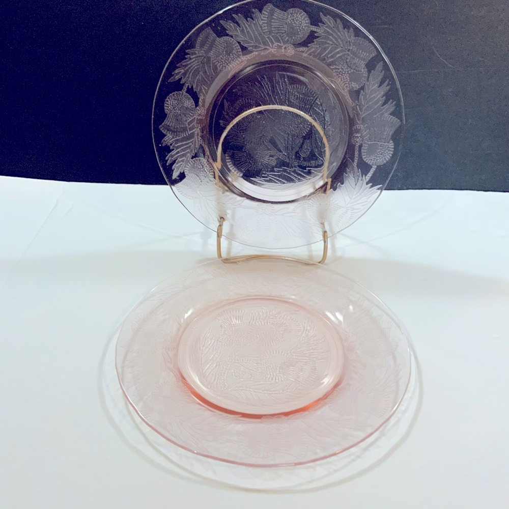 MacBeth Evans Luncheon Plates Thistle set 2 Pink 8 inch diameter Vintage
